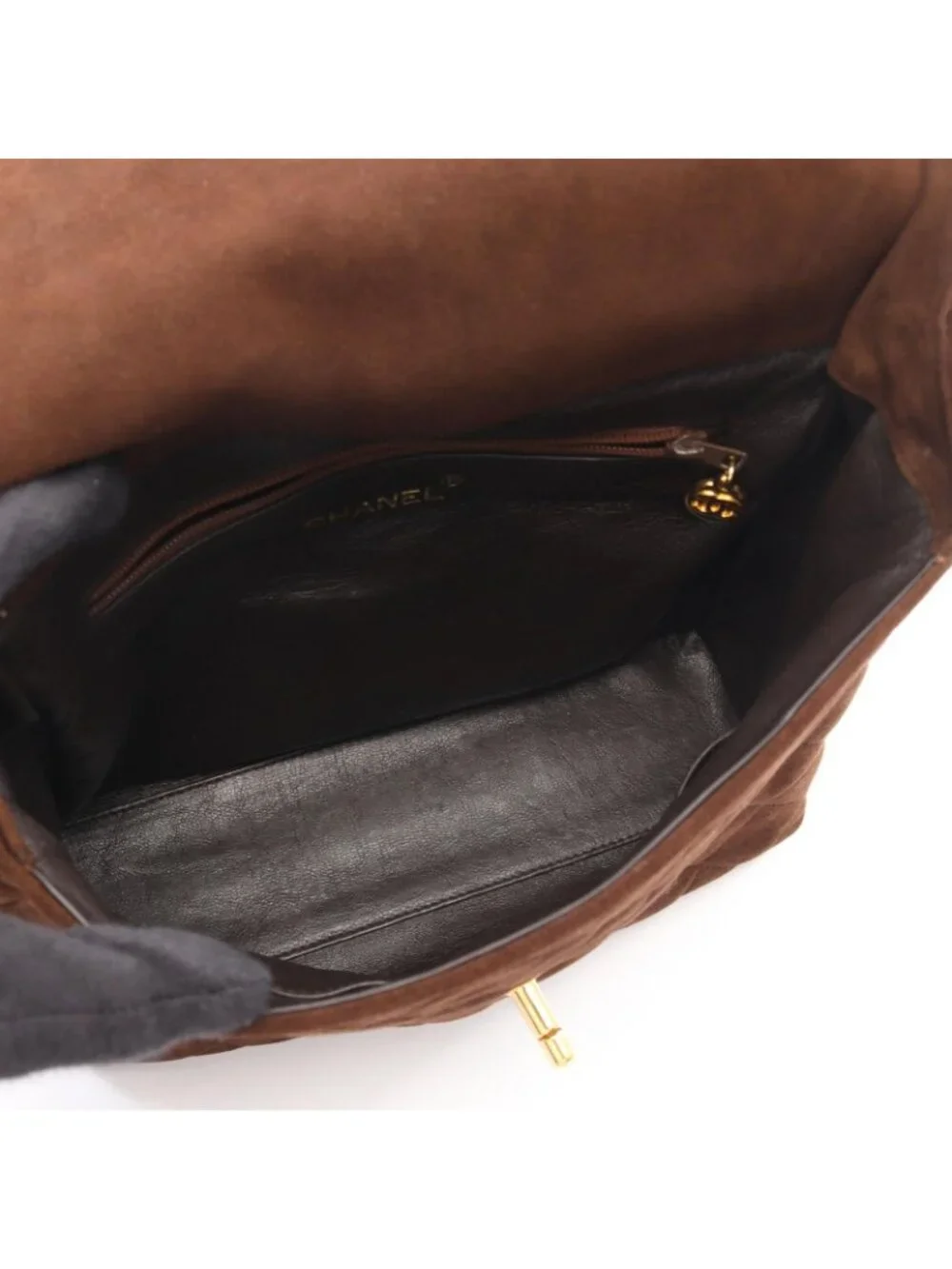 Chanel Shoulder Bag Quilted Dark Brown Suede